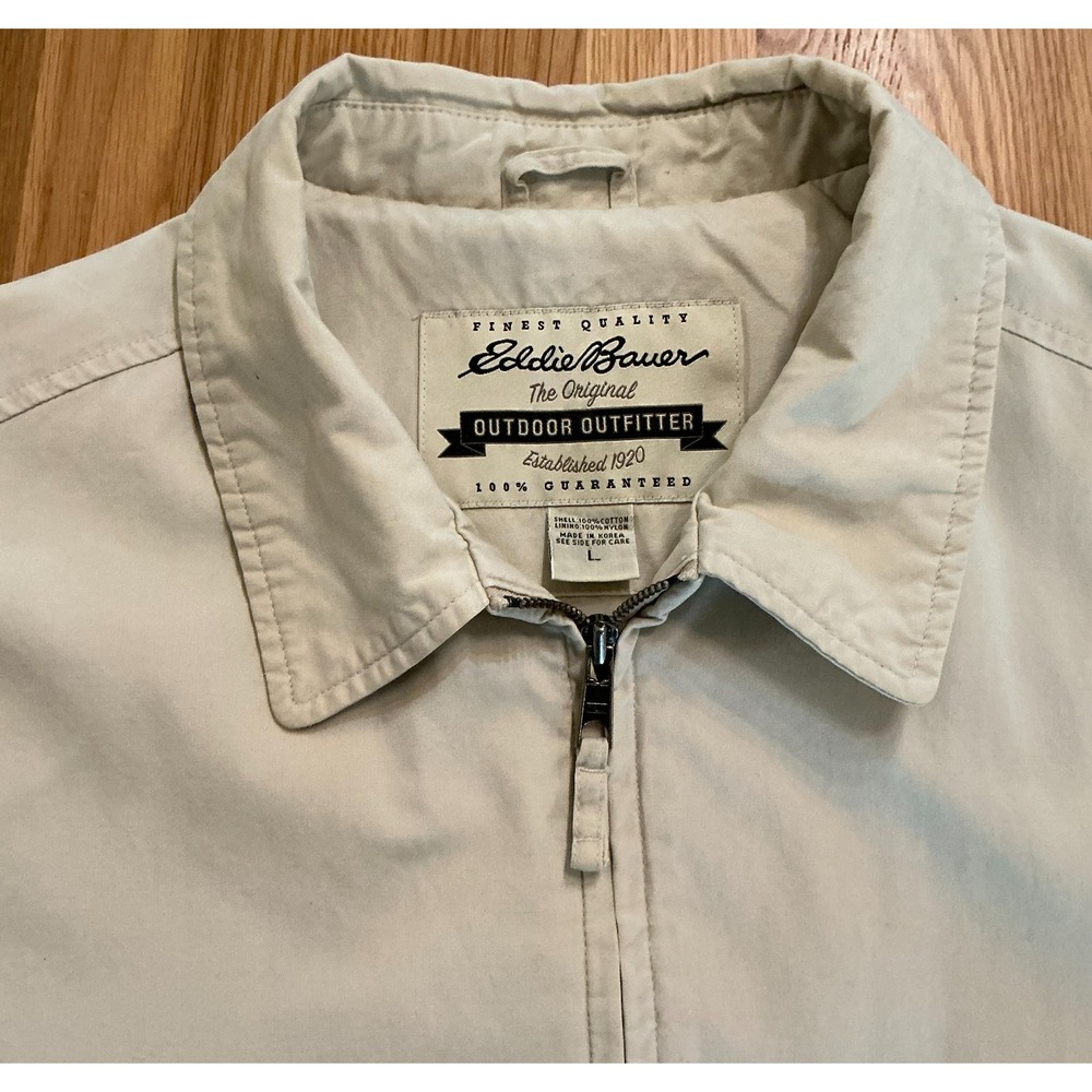 Vintage Eddie Bauer Harrington Jacket Mens L Beige Cotton Korea 90s Swing Top - Picture 4 of 12